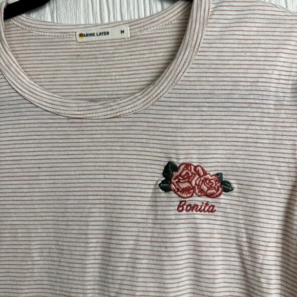 Marine Layer Striped Bonita Rose Printed Cotton Rayon Blend Shirt Size Medium - Picture 4 of 9